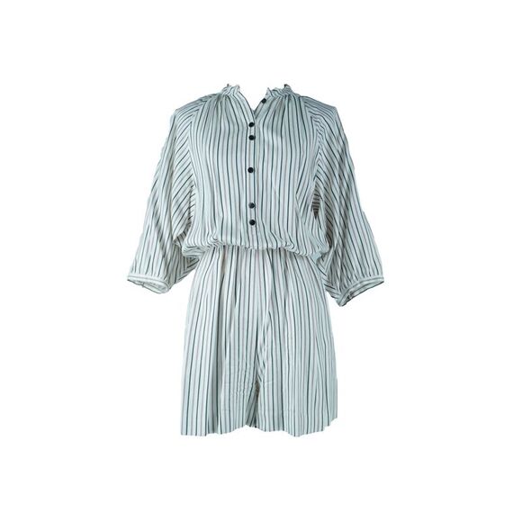 Maje White Striped Long Sleeve V-Neck Romper